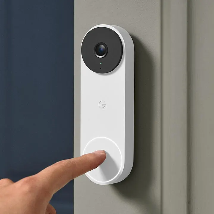 Google Nest Doorbell battery version on a brick wall